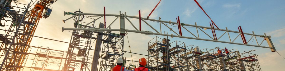 Construction worker truss installation